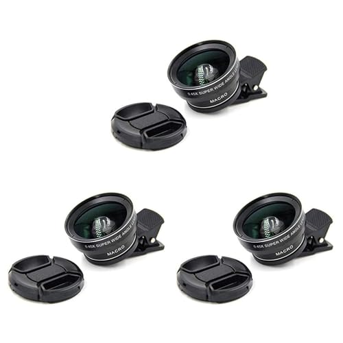 TsoLay 3 x fisheye-telefoonlens, 0,45 x telefoon met HD-cameralens, macro clip, groothoeklens voor mobiele telefoon camera