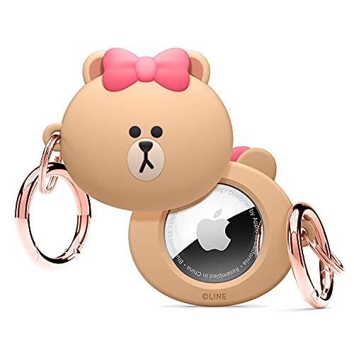 elago l LINE FRIENDS Silicone Hoesje Compatibel met Apple AirTag Tracker Volledige Bescherming, Sleutelhanger Inbegrepen, Eenvoudig Ontwerp, Krasvrij, Valbescherming [Officiële Handelswaar] (CHOCO)