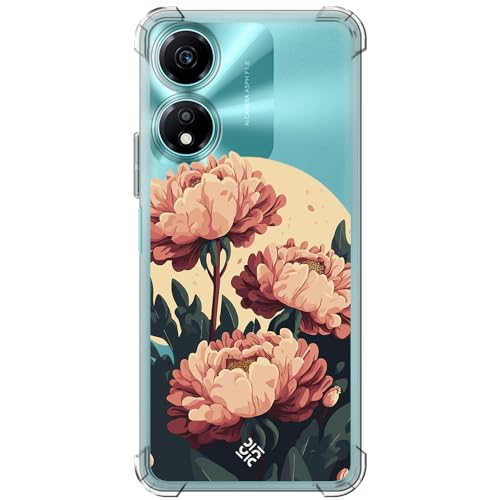 ms móvil shop Movilshop Beschermhoes voor Honor X5 Plus, plantkunde, pioenrozen, versterkte hoek, siliconen, 1,5 mm dik, flexibel, transparant, bumper van TPU-gel