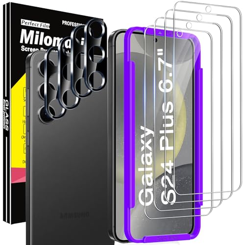 Milomdoi 4 stuks beschermfolie voor Samsung Galaxy S24 Plus 5G pantserglas, pantserbescherming, glas, accessoires, pantserfolie, displaybescherming, 4 stuks, camerabescherming, camera,