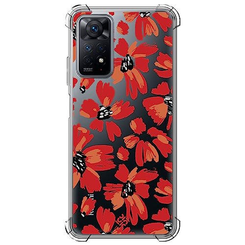 ms móvil shop Movilshop stootvaste beschermhoes voor Xiaomi Redmi Note 11 Pro 4G, plantkunde, bloemen, fel oranje, versterkte hoek, siliconen, 1,5 mm, flexibel, transparant, bumper van TPU-gel