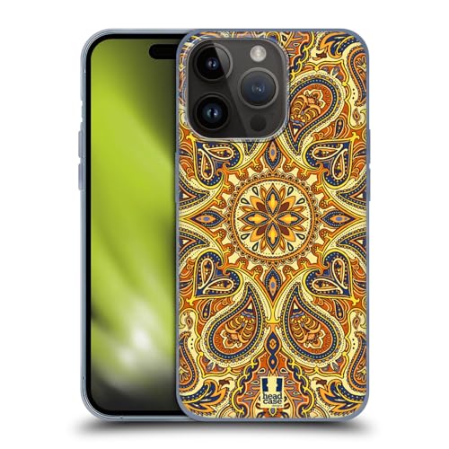 Head Case Designs Goud Ingewikkelde Paisley Soft Gel Case Hoesje compatibel met Apple iPhone 15 Pro