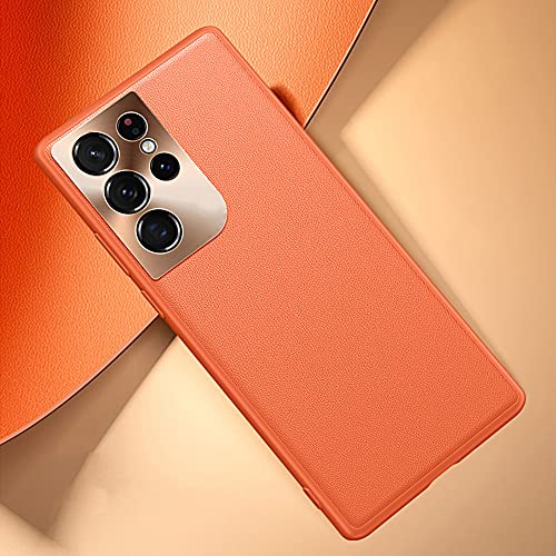 ZUNGLY Ultra Dunne lederen Case Voor Samsung Galaxy S22 S21 Ultra Plus S20 FE Note 20 Ultra FE A53 A73 5G A52S A32 A52 A72 Hardware Gevallen, oranje, Voor S21 Ultra