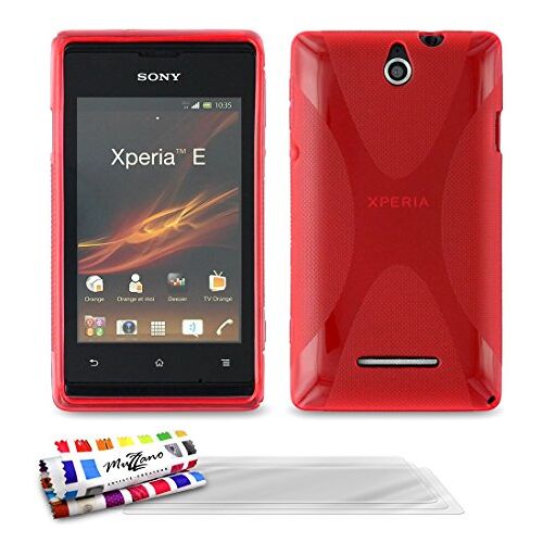 MUZZANO beschermhoes voor Sony Xperia E, ‘Le X’ Premium, LE x, Rood + 3 schermbeveiligingen