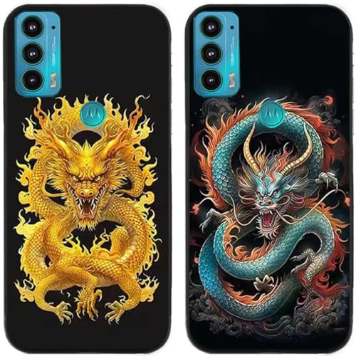 Generic 2 Stks Chinese Draak Gedrukt TPU Gel Silicon Achterkant Telefoon Case Cover voor Motorola Telefoon (Moto Edge 20)