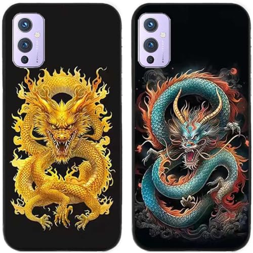 Generic 2 Stks Chinese Draak Gedrukt TPU Gel Silicon Achterkant Telefoon Case Cover voor Oneplus 1+ Telefoon (Oneplus 9)