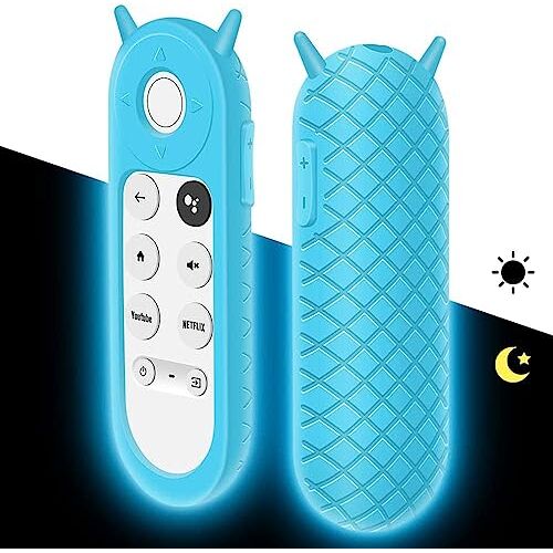 XGYCYXM Siliconen beschermhoes voor Chromecast met Google TV Voice Remote, Leuke Antislip Schokbestendige Siliconen Cover voor Google TV 2020 Voice Remote Glow in Dark (Blauw)