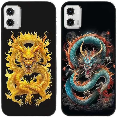 Generic 2 Stks Chinese Draak Gedrukt TPU Gel Silicon Achterkant Telefoon Case Cover voor Motorola Telefoon (Moto G73 5G)