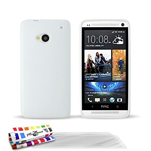 MUZZANO beschermhoes voor HTC One, Le Glossy Hybrid, Wit + 3 schermbeveiligingen