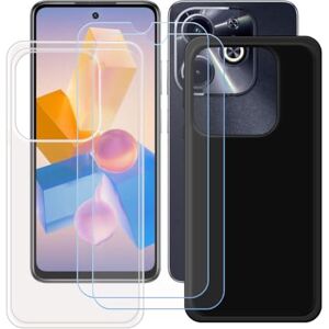 BMPNLSZ Zwart + transparante hoes voor Infinix Hot 40i + [2 stuks] HD gehard glas, siliconen omhulsel TPU beschermende achterkant van de behuizing Krasschermbeschermer voor Infinix Hot 40i (6,53