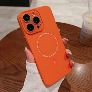 LVTFCO Luxe Camera Bescherming Magnetische Draadloze Opladen Case voor iPhone 11 12 13 14 Pro Max Plus Matte Hard PC Cover, Oranje, voor iPhone 12