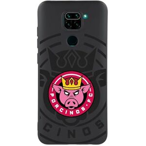 LA CASA DE LAS CARCASAS Beschermhoes voor Xiaomi Redmi Note 9, officiële Kings League varkensvlees, zwarte achtergrond, van zwarte vloeibare siliconen, flexibel, middelhard en ultra-resistent, valbescherming