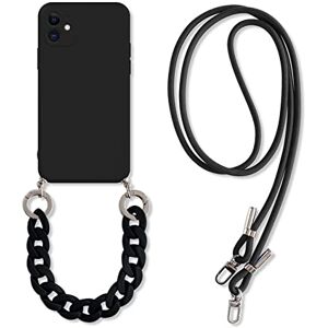 MIKUAF Mode Crossbody Lanyard Ketting Marmeren Ketting Siliconen Case voor Samsung A12 A22 A32 A42 A52 A72 A82 4G 5G Polsband Siliconen Cover, Zwart, A32 5G