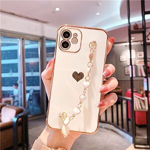 HUILUN Luxe Plating Armband Telefoon Case Voor iPhone 13 11 Pro Max X XR XS 7 8 Plus SE 2020 12 Mini Liefde Hart Bumper Pols Chain Cover, Witte Armband Case, Voor iPhone 12 Mini