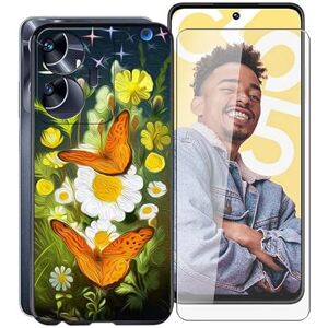 KJYF Hoesje + Screen protector Compatibel met Realme Narzo N55 (6.72 Inch), Zwart Antislip Siliconen TPU Case + 1 Stuk Gehard Glas Beschermfolie voor Realme Narzo N55 Painting