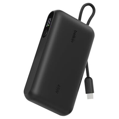 Belkin UltraCharge Power Bank 10000mAh met USB-C Kabel en Display Zwart Powerbank 10.000mAh, Tot 3 Apparaten Opladen, 1 USB-A en 1 USB-C Poort + Geïntegreerde Kabel, 45W, Vooraf Opgeladen, Display Belkin UltraCharge Power Bank 10000mAh met USB-C Kabel en Display Zwart Powerbank 10.000mAh, Tot 3 Apparaten Opladen, 1 USB-A en 1 USB-C Poort + Geïntegreerde Kabel, 45W, Vooraf Opgeladen, Display