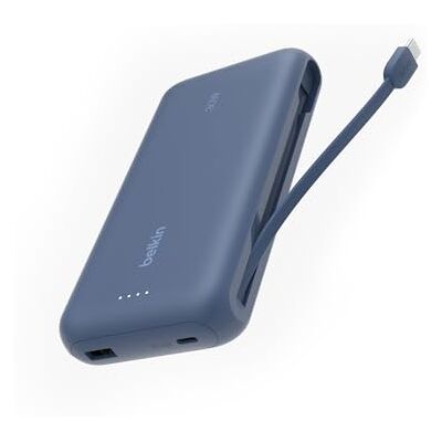 Belkin Draagbare 20.000 mAh power bank met vaste kabel, 30 W PD, USB-C Power Delivery powerbank snellader, Draagbare iPhone oplader voor o.a. iPhone 16 serie, iPad Pro, Galaxy S25 serie blauw Belkin Draagbare 20.000 mAh power bank met vaste kabel, 30 W PD, USB-C Power Delivery powerbank snellader, Draagbare iPhone oplader voor o.a. iPhone 16 serie, iPad Pro, Galaxy S25 serie blauw