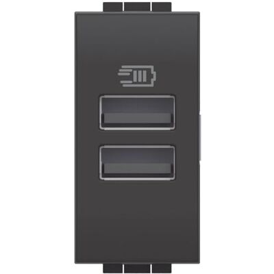 Bticino - L4191aa - Antraciet - 2x USB - Laadmodule Bticino - L4191aa - Antraciet - 2x USB - Laadmodule