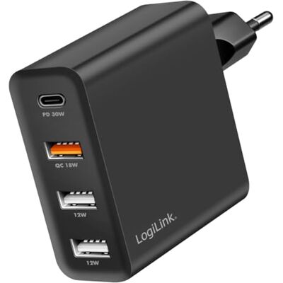 Logilink 4-voudige USB-oplaadadapter 48 W, 1 x USB-C PD (PowerDelivery) en 3 x USB-A QC (QuickCharge), snel opladen, 4 apparaten, overstroom- overbelasting, oververhitting, overlading, overspannings Logilink 4-voudige USB-oplaadadapter 48 W, 1 x USB-C PD (PowerDelivery) en 3 x USB-A QC (QuickCharge), snel opladen, 4 apparaten, overstroom- overbelasting, oververhitting, overlading, overspannings