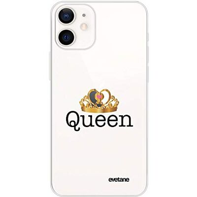 Evetane Beschermhoes compatibel met iPhone 12 Mini, zachte siliconen, robuust, ultradun, transparant, queenmotief, trendy design Evetane Beschermhoes compatibel met iPhone 12 Mini, zachte siliconen, robuust, ultradun, transparant, queenmotief, trendy design