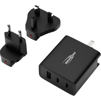 Ansmann Universele reisadapter, snellader, multiport reislader wereldwijd compatibel USB C A voor smartphones tablets laptops EU/UK/US stekker in zwart, compact en licht Ansmann Universele reisadapter, snellader, multiport reislader wereldwijd compatibel USB C A voor smartphones tablets laptops EU/UK/US stekker in zwart, compact en licht