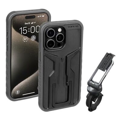 Topeak RideCase met houder voor iPhone 15 Pro Max Zwart/Grijs Topeak RideCase met houder voor iPhone 15 Pro Max Zwart/Grijs