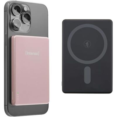 Intenso MW5000 magnetische powerbank 5000 mAh MagSafe compatibel rosé Draadloos opladen met 15 W, USB-C Power Delivery 20 W, ultraplat design, afmetingen 96 x 66 x 9,5 mm, geteste kwaliteit Intenso MW5000 magnetische powerbank 5000 mAh MagSafe compatibel rosé Draadloos opladen met 15 W, USB-C Power Delivery 20 W, ultraplat design, afmetingen 96 x 66 x 9,5 mm, geteste kwaliteit