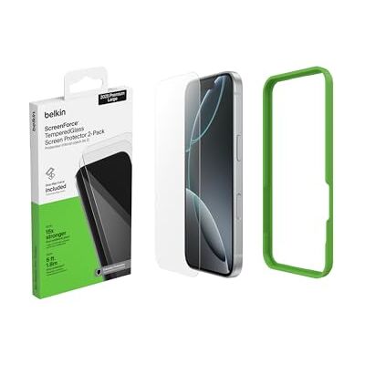 Belkin ScreenForce TemperedGlass Screenprotector voor iPhone 17 Pro Max, Krasbestendig, Stoot- en Valbescherming, met Easy Align-Frame voor Bevestiging Zonder Luchtbellen, 9H Gehard Glas, 2-Pack Belkin ScreenForce TemperedGlass Screenprotector voor iPhone 17 Pro Max, Krasbestendig, Stoot- en Valbescherming, met Easy Align-Frame voor Bevestiging Zonder Luchtbellen, 9H Gehard Glas, 2-Pack
