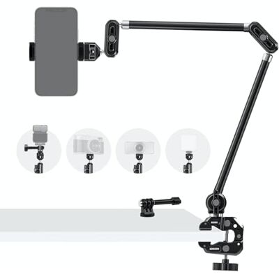 NEEWER Articulating Magic Arm UA056 Articulating Magische arm met Super Clamp/Action Cam Mount/Mobiele Telefoonhouder, Overhead Camera Tafelhouder Mic Boom Statief, compatibel met GoPro iPhone DSLR NEEWER Articulating Magic Arm UA056 Articulating Magische arm met Super Clamp/Action Cam Mount/Mobiele Telefoonhouder, Overhead Camera Tafelhouder Mic Boom Statief, compatibel met GoPro iPhone DSLR