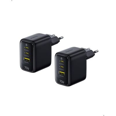 Baseus Enerfill 70 W USB C-oplader, 2 stuks GaN6 snellader, compacte voeding voor MacBook Air, iPhone 17/16/15 Pro Max, iPad Pro, Galaxy S25/S24, Pixel, laptop en meer Baseus Enerfill 70 W USB C-oplader, 2 stuks GaN6 snellader, compacte voeding voor MacBook Air, iPhone 17/16/15 Pro Max, iPad Pro, Galaxy S25/S24, Pixel, laptop en meer