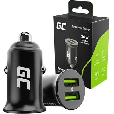 Green Cell Autolader 36 W met 2 USB-A-poorten en Ultra Charge 36 W-Autolader met 2 USB-A-Poorten om Twee Apparaten Tegelijk op te Laden, Geschikt voor Smartphones, Gps en Camera's. Green Cell Autolader 36 W met 2 USB-A-poorten en Ultra Charge 36 W-Autolader met 2 USB-A-Poorten om Twee Apparaten Tegelijk op te Laden, Geschikt voor Smartphones, Gps en Camera's.