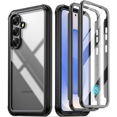 POETIC Guardian Hoes voor Samsung Galaxy S25 5G, 6 m valtest volgens militaire standaard, geïntegreerde displaybescherming en vingerafdruk-ID, robuuste stootvaste volledige hoes, zwart/transparant POETIC Guardian Hoes voor Samsung Galaxy S25 5G, 6 m valtest volgens militaire standaard, geïntegreerde displaybescherming en vingerafdruk-ID, robuuste stootvaste volledige hoes, zwart/transparant