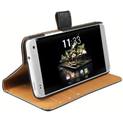 mumbi Echt lederen bookstyle case compatibel met HTC One mini hoes lederen tas case wallet, zwart mumbi Echt lederen bookstyle case compatibel met HTC One mini hoes lederen tas case wallet, zwart