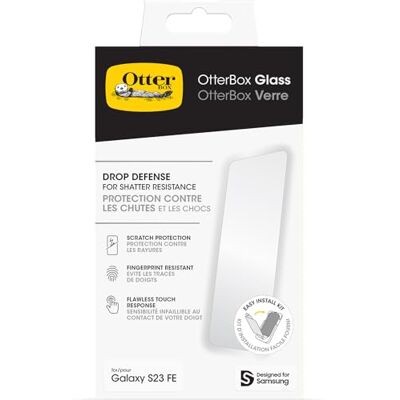 Otterbox Glass Schermbeschermer voor Samsung Galaxy S23 FE Gehard glas, krasbescherming, bescherming tegen vallen en splinters, Zonder Verpakking Otterbox Glass Schermbeschermer voor Samsung Galaxy S23 FE Gehard glas, krasbescherming, bescherming tegen vallen en splinters, Zonder Verpakking