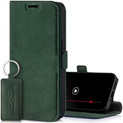 SURAZO Slim magnetische telefoonhoes voor Xiaomi 13 Ultra, van leer, inklapbaar, echt leer, beschermhoes met kaartenvak, RFID-bescherming, flipcase, portemonneehoes, donkergroen SURAZO Slim magnetische telefoonhoes voor Xiaomi 13 Ultra, van leer, inklapbaar, echt leer, beschermhoes met kaartenvak, RFID-bescherming, flipcase, portemonneehoes, donkergroen