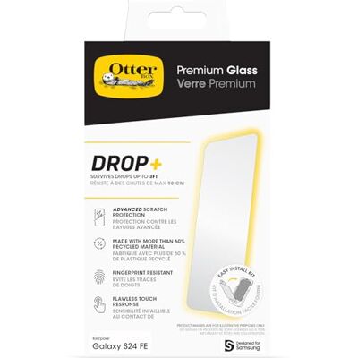 Otterbox Premium Glass Schermbeschermer voor Samsung Galaxy S24 FE Gehard glas, geavanceerde krasbescherming, overleeft vallen tot 0,9 meter, Zonder Verpakking Otterbox Premium Glass Schermbeschermer voor Samsung Galaxy S24 FE Gehard glas, geavanceerde krasbescherming, overleeft vallen tot 0,9 meter, Zonder Verpakking