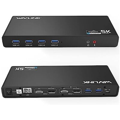 WAVLINK USB 3.0 universeel laptopdockingstation, USB C naar 5K/Dual 4K @60Hz video-uitgangen dubbele monitor voor Windows en Mac, (2 HDMI & 2 DP, Gigabit Ethernet, 6 USB 3.0, Audio) WAVLINK USB 3.0 universeel laptopdockingstation, USB C naar 5K/Dual 4K @60Hz video-uitgangen dubbele monitor voor Windows en Mac, (2 HDMI & 2 DP, Gigabit Ethernet, 6 USB 3.0, Audio)