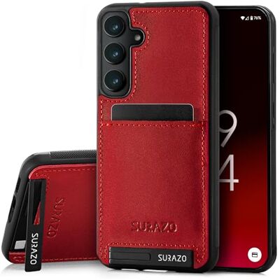 SURAZO Premium echt leren achterhoes voor Samsung Galaxy A15, stootvast leren telefoonhoes met kaartsleuf, standfunctie, sleutelhangertje, vintage slim bumper beschermhoes (costa rood) SURAZO Premium echt leren achterhoes voor Samsung Galaxy A15, stootvast leren telefoonhoes met kaartsleuf, standfunctie, sleutelhangertje, vintage slim bumper beschermhoes (costa rood)