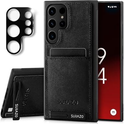SURAZO Leren hoes voor Samsung Galaxy S25 Ultra, hoes met camerabescherming, echt lederen achterkant, telefoonhoes met kaartenvak, standfunctie, sleutelring, stootvast, leren beschermhoes, case SURAZO Leren hoes voor Samsung Galaxy S25 Ultra, hoes met camerabescherming, echt lederen achterkant, telefoonhoes met kaartenvak, standfunctie, sleutelring, stootvast, leren beschermhoes, case
