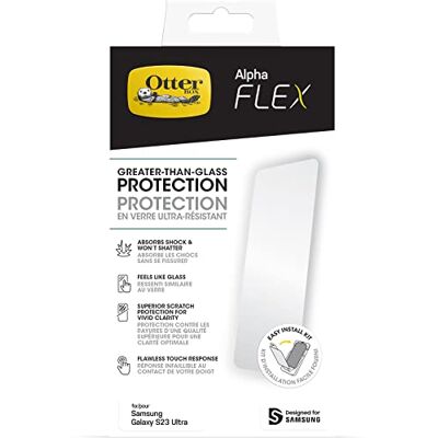 Otterbox Alpha Flex Schermbeschermer voor Samsung Galaxy S23 Ultra Ultrasterke bescherming tegen scheuren en schilfers, breukvast Otterbox Alpha Flex Schermbeschermer voor Samsung Galaxy S23 Ultra Ultrasterke bescherming tegen scheuren en schilfers, breukvast