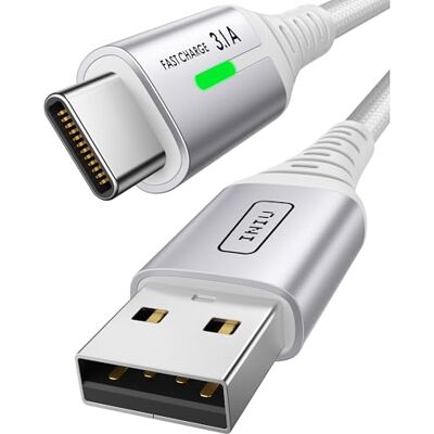 INIU USB C-kabel 2 m van nylon snel opladen 3,1 A type C wit voor iPhone 16, 15 Pro, Samsung Galaxy S21, S20, S10, Note INIU USB C-kabel 2 m van nylon snel opladen 3,1 A type C wit voor iPhone 16, 15 Pro, Samsung Galaxy S21, S20, S10, Note
