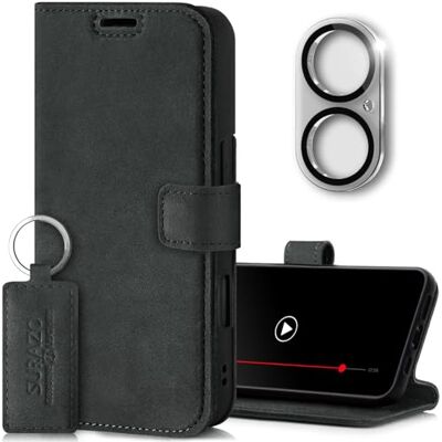 SURAZO Hoes voor mobiele telefoon voor Apple iPhone 16 Plus, van leer, inklapbaar, echt leer, beschermhoes, kaartenvak, RFID-bescherming, standfunctie, camerabescherming, glas, flipcase, cover, leren SURAZO Hoes voor mobiele telefoon voor Apple iPhone 16 Plus, van leer, inklapbaar, echt leer, beschermhoes, kaartenvak, RFID-bescherming, standfunctie, camerabescherming, glas, flipcase, cover, leren