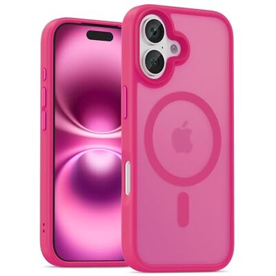 UNBREAKcable Magnetisch hoesje voor iPhone 16, 6,1 inch, compatibel met MagSafe, volledige camerabescherming, ingebouwde magnetische ring, valbescherming, schokbestendig, dun telefoonhoesje, felroze UNBREAKcable Magnetisch hoesje voor iPhone 16, 6,1 inch, compatibel met MagSafe, volledige camerabescherming, ingebouwde magnetische ring, valbescherming, schokbestendig, dun telefoonhoesje, felroze