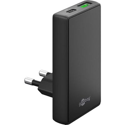 goobay GaN 75723 65 W platte GaN USB C-oplader, dual-port (USB-C & USB-A) snellader, 90° plat design, ultraplat en ruimtebesparend, voor Apple, Samsung, Huawei, tablets & etc., zwart goobay GaN 75723 65 W platte GaN USB C-oplader, dual-port (USB-C & USB-A) snellader, 90° plat design, ultraplat en ruimtebesparend, voor Apple, Samsung, Huawei, tablets & etc., zwart