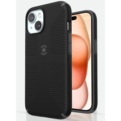 Speck iPhone 15 Hoesje Gemaakt voor MagSafe, valbescherming Grip voor iPhone 15 iPhone 14 en iPhone 13 krasbestendig, zacht aanvoelend, 6,1 inch telefoonhoesje CandyShell Grip Zwart/Slate Grey Speck iPhone 15 Hoesje Gemaakt voor MagSafe, valbescherming Grip voor iPhone 15 iPhone 14 en iPhone 13 krasbestendig, zacht aanvoelend, 6,1 inch telefoonhoesje CandyShell Grip Zwart/Slate Grey