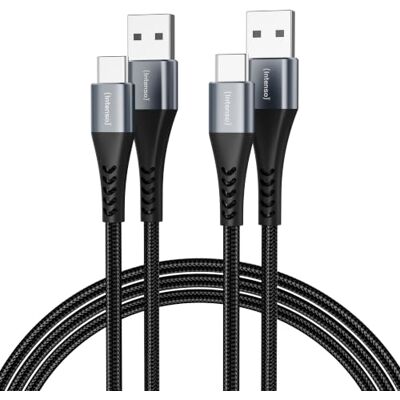 Intenso USB-A naar USB-C-kabel, 2 x 2 m, 3 A, oplaadkabel Data- en oplaadkabel met 480 Mbit/s voor Samsung, iPhone en Xiaomi, robuuste oplaadkabel voor tablets, Quick Charge 3.0 Intenso USB-A naar USB-C-kabel, 2 x 2 m, 3 A, oplaadkabel Data- en oplaadkabel met 480 Mbit/s voor Samsung, iPhone en Xiaomi, robuuste oplaadkabel voor tablets, Quick Charge 3.0