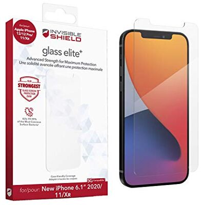 ZAGG InvisibleShield Glass Elite+ voor de Apple iPhone 12/12 Pro/11/XR (scherm) antimicrobieel, slagbescherming, veegvrij, krasbestendig ZAGG InvisibleShield Glass Elite+ voor de Apple iPhone 12/12 Pro/11/XR (scherm) antimicrobieel, slagbescherming, veegvrij, krasbestendig