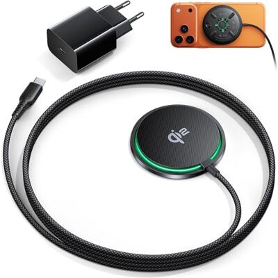 INIU oplader, 15 W Qi2 inductief iPhone-laadstation met 23-fin ventilatorkoeling, draadloze oplader laadpad voor iPhone 16, 15, 14, 13, 12 Pro Max/Plus, incl. USB-C kabel en netadapter INIU oplader, 15 W Qi2 inductief iPhone-laadstation met 23-fin ventilatorkoeling, draadloze oplader laadpad voor iPhone 16, 15, 14, 13, 12 Pro Max/Plus, incl. USB-C kabel en netadapter