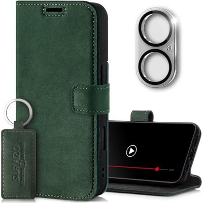 SURAZO Hoes voor mobiele telefoon voor Apple iPhone 16 Plus, van leer, inklapbaar, echt leer, beschermhoes, kaartenvak, RFID-bescherming, standfunctie, camerabescherming, glas, flipcase, cover, leren SURAZO Hoes voor mobiele telefoon voor Apple iPhone 16 Plus, van leer, inklapbaar, echt leer, beschermhoes, kaartenvak, RFID-bescherming, standfunctie, camerabescherming, glas, flipcase, cover, leren