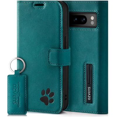 SURAZO Wallet telefoonhoes voor Google Pixel 8 Pro, lederen beschermhoes met pootmotief, RFID-klaphoes, magneet, standfunctie, kaartenvak, flip cover case leren hoes (turquoise) SURAZO Wallet telefoonhoes voor Google Pixel 8 Pro, lederen beschermhoes met pootmotief, RFID-klaphoes, magneet, standfunctie, kaartenvak, flip cover case leren hoes (turquoise)